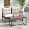 Mix Brown Patio Set 2 Piece Acacia Wood Rattan Loveseat Coffee Table Outdoor Set